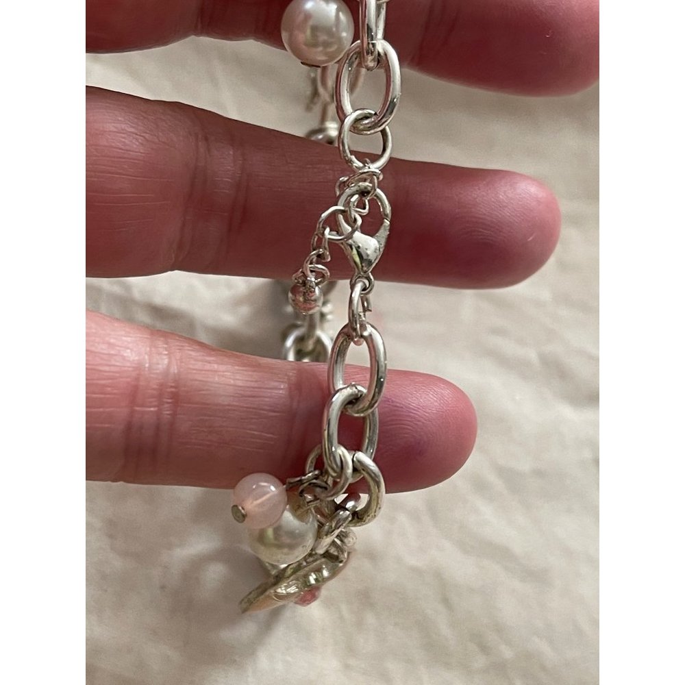 #1 Mom Silver Tone Pink/White Chain Link Charm Bracelet - Picture 4 of 13